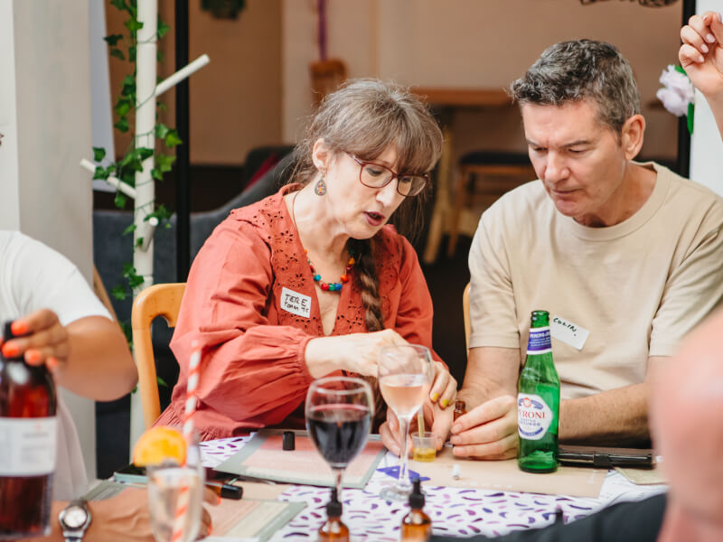 Two people at a couples craft class